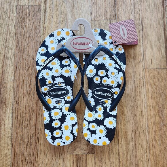 Havaianas Shoes - Havaianas Womens Shoes NWT Size 7/8 Slim Daisy White, Black Floral